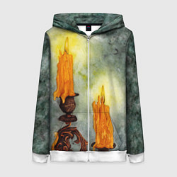 Женская толстовка на молнии Две горящие свечи в темноте