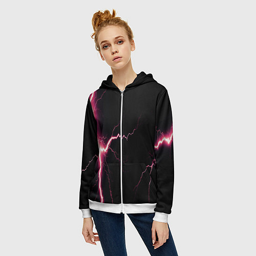 Женская толстовка на молнии Lightning pink / 3D-Белый – фото 3