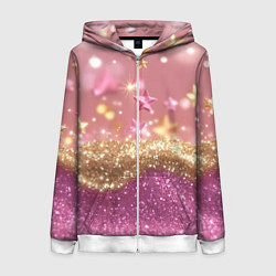 Женская толстовка на молнии Розовые и золотые звездочки с блестками