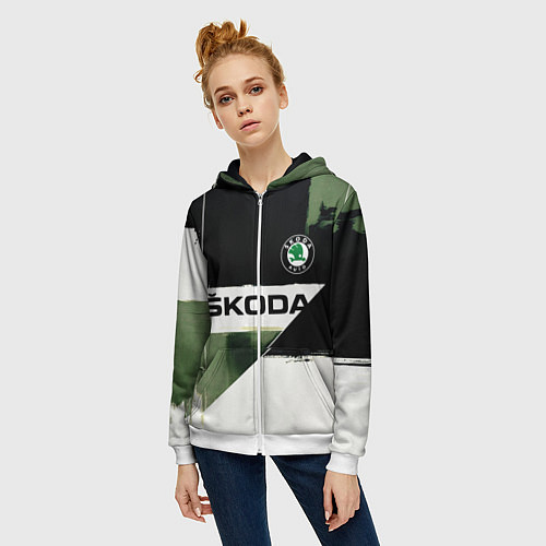 Женская толстовка на молнии Skoda логотип / 3D-Белый – фото 3