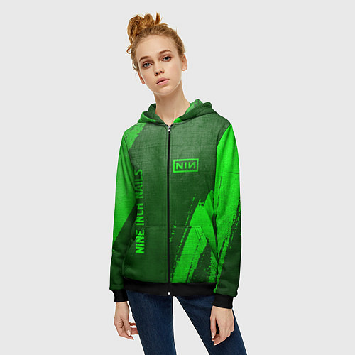 Женская толстовка на молнии Nine Inch Nails - green gradient вертикально / 3D-Черный – фото 3