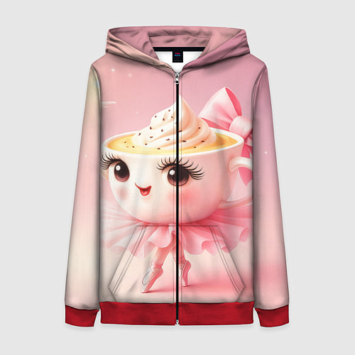 Женская толстовка на молнии Балерина капучино розовый / 3D-Красный – фото 1