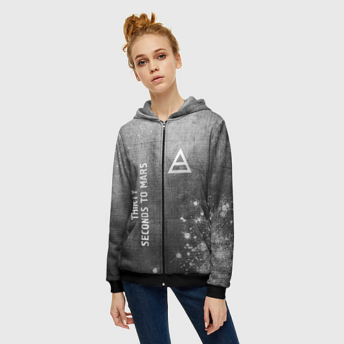 Женская толстовка на молнии Thirty Seconds to Mars - grey gradient вертикально / 3D-Черный – фото 3