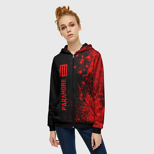 Женская толстовка на молнии Paramore - red gradient по-вертикали / 3D-Черный – фото 3