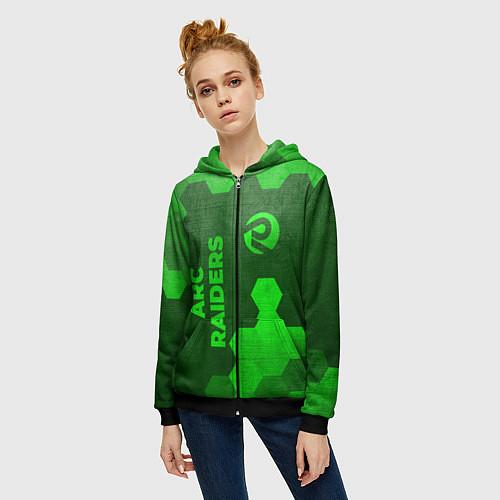 Женская толстовка на молнии ARC Raiders - green gradient вертикально / 3D-Черный – фото 3