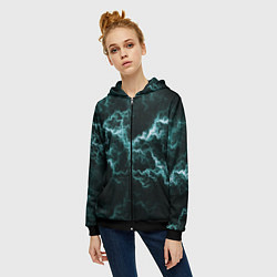 Толстовка на молнии женская Lightning light blue line, цвет: 3D-черный — фото 2