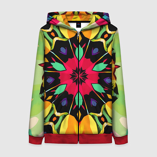Женская толстовка на молнии Салатовый калейдоскоп / 3D-Красный – фото 1