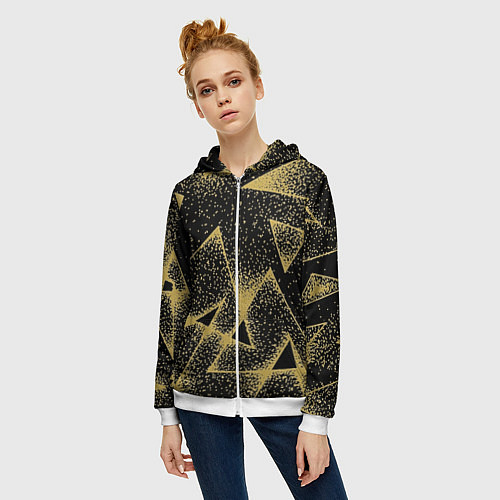 Женская толстовка на молнии Triangle yellow with dots / 3D-Белый – фото 3