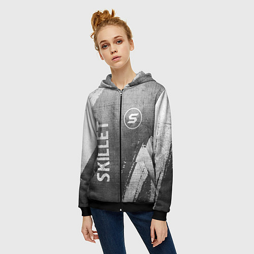 Женская толстовка на молнии Skillet - grey gradient вертикально / 3D-Черный – фото 3