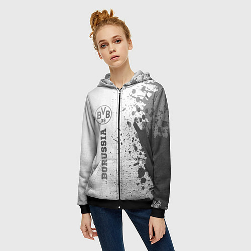 Женская толстовка на молнии Borussia - white gradient по-вертикали / 3D-Черный – фото 3