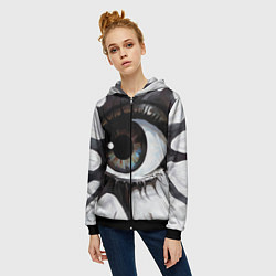 Толстовка на молнии женская Глаз и щупальца - психоделика, цвет: 3D-черный — фото 2