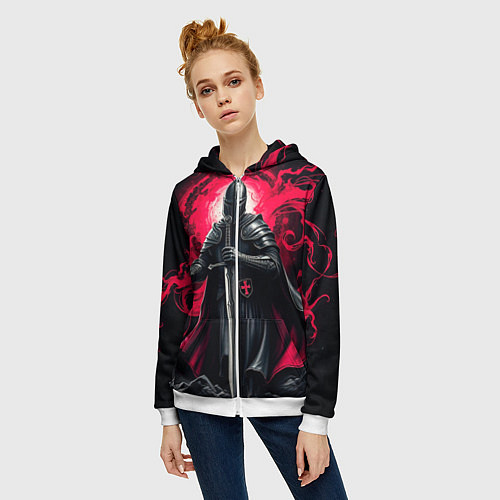 Женская толстовка на молнии Рыцарь-крестоносец ордена красной звезды / 3D-Белый – фото 3