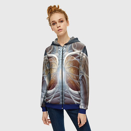 Женская толстовка на молнии Рентген и скелет / 3D-Синий – фото 3