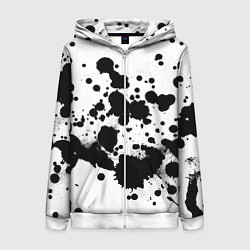 Толстовка на молнии женская Брызги черной краски, цвет: 3D-белый