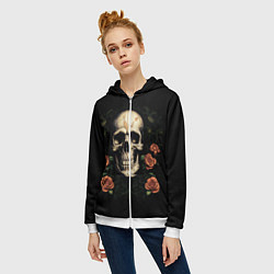 Толстовка на молнии женская Череп в красных розах, цвет: 3D-белый — фото 2