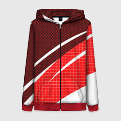 Женская толстовка на молнии Красно-белый абстрактный с полосами