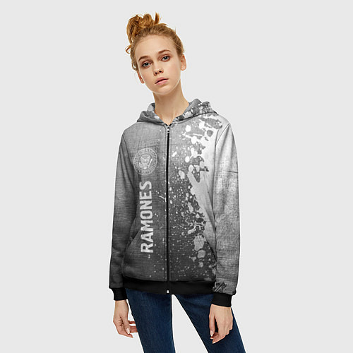 Женская толстовка на молнии Ramones - grey gradient по-вертикали / 3D-Черный – фото 3