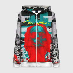 Женская толстовка на молнии Cyberpunk 2077 гранж