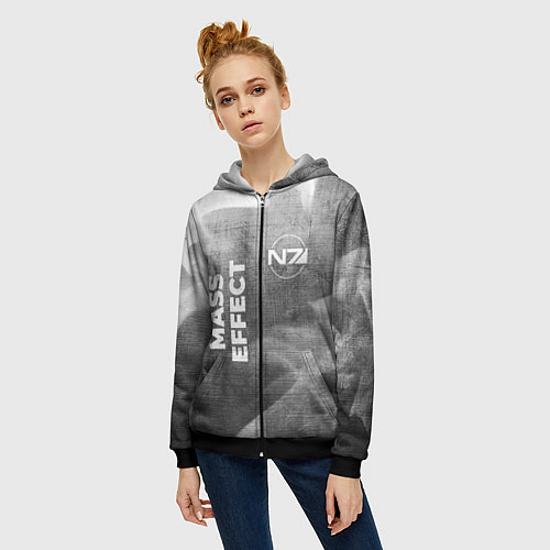 Женская толстовка на молнии Mass Effect - grey gradient вертикально / 3D-Черный – фото 3