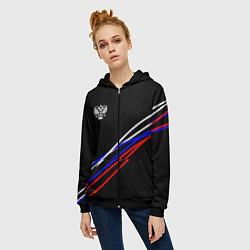 Толстовка на молнии женская Герб и полосы цветов флага на чёрном, цвет: 3D-черный — фото 2