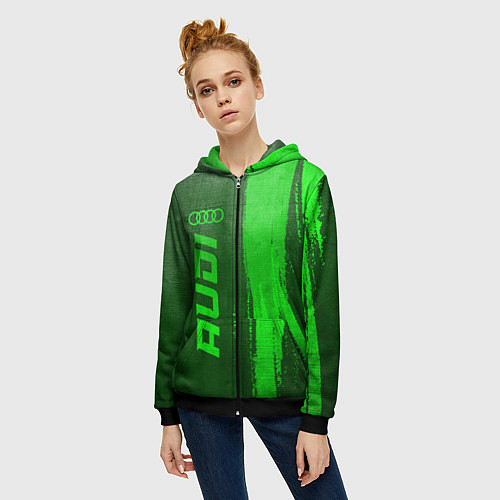 Женская толстовка на молнии Audi - green gradient по-вертикали / 3D-Черный – фото 3