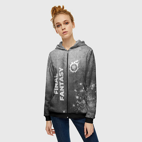 Женская толстовка на молнии Final Fantasy - grey gradient вертикально / 3D-Черный – фото 3