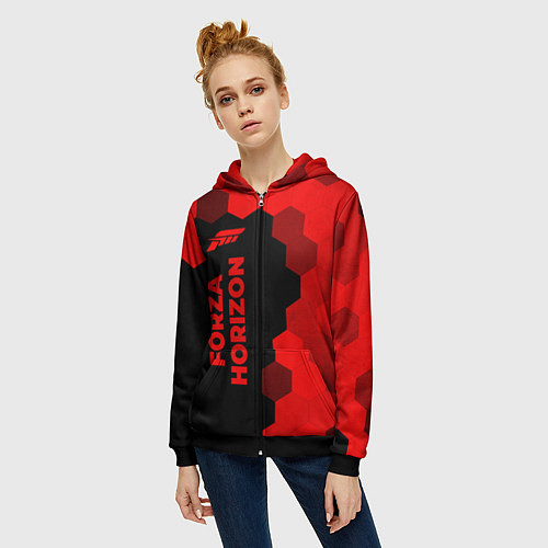 Женская толстовка на молнии Forza Horizon - red gradient по-вертикали / 3D-Черный – фото 3