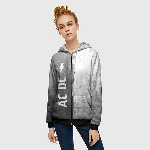 Женская толстовка на молнии AC DC - grey gradient по-вертикали / 3D-Черный – фото 3
