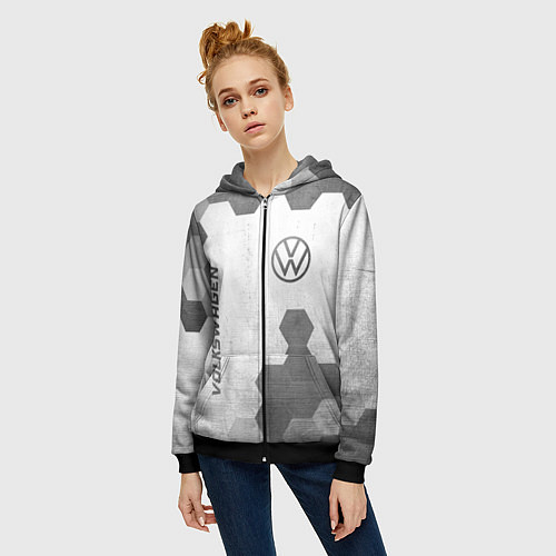 Женская толстовка на молнии Volkswagen - white gradient вертикально / 3D-Черный – фото 3