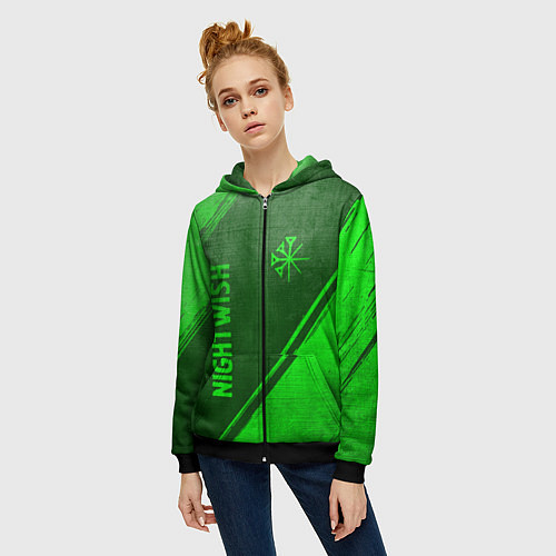 Женская толстовка на молнии Nightwish - green gradient вертикально / 3D-Черный – фото 3