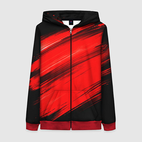 Женская толстовка на молнии Красные мазги краски на черном / 3D-Красный – фото 1