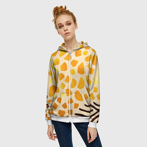 Женская толстовка на молнии Золотистые пятна жирафа / 3D-Белый – фото 3