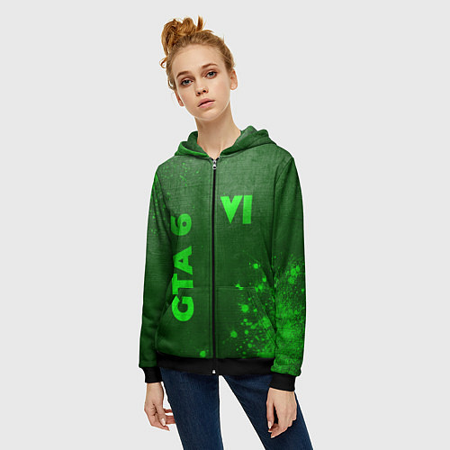 Женская толстовка на молнии GTA 6 - green gradient вертикально / 3D-Черный – фото 3