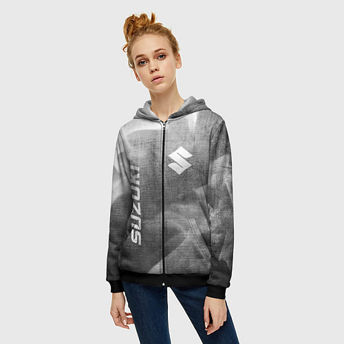 Женская толстовка на молнии Suzuki - grey gradient вертикально / 3D-Черный – фото 3