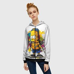 Толстовка на молнии женская Рисунок красками Барт Симпсон, цвет: 3D-черный — фото 2