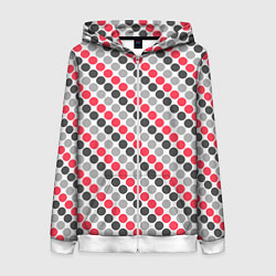 Толстовка на молнии женская Красный и серый горошек ретро, цвет: 3D-белый
