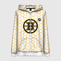 Толстовка на молнии женская Бостон Брюинз - белые соты, цвет: 3D-белый