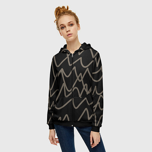 Женская толстовка на молнии Кривые рукописные линии чёрно-коричневый / 3D-Черный – фото 3