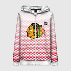 Толстовка на молнии женская Чикаго Блэкхокс - красные треугольники с градиенто, цвет: 3D-белый