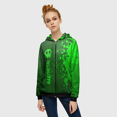 Женская толстовка на молнии Babymetal - green gradient по-вертикали / 3D-Черный – фото 3