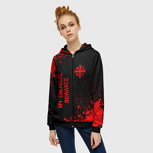 Женская толстовка на молнии My Chemical Romance - red gradient вертикально / 3D-Черный – фото 3