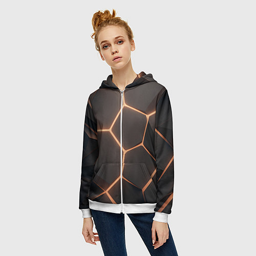 Женская толстовка на молнии Серая текстура из сот / 3D-Белый – фото 3