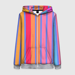 Толстовка на молнии женская Теплые цветные полосы, цвет: 3D-меланж
