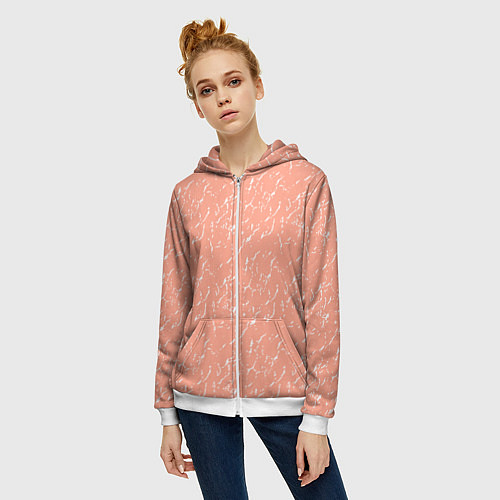 Женская толстовка на молнии Нежный персиковый текстурный однотонный / 3D-Белый – фото 3