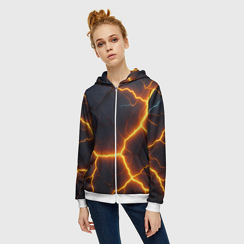Женская толстовка на молнии Молнии и черные объемные плиты / 3D-Белый – фото 3