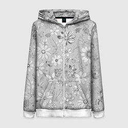 Женская толстовка на молнии Цветочный светло-серый паттерн