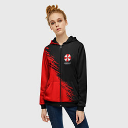 Толстовка на молнии женская Umbrella Corp - red and black, цвет: 3D-черный — фото 2