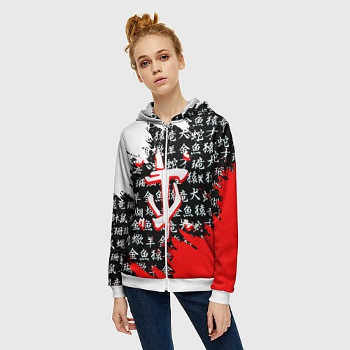 Женская толстовка на молнии Doom dark age japan / 3D-Белый – фото 3