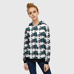 Толстовка на молнии женская Motorbike light blue, цвет: 3D-черный — фото 2