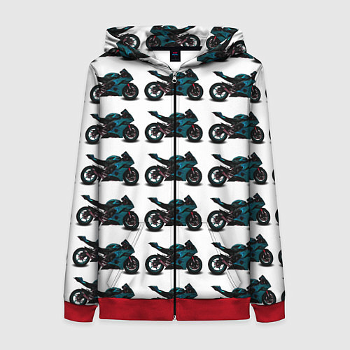 Женская толстовка на молнии Motorbike blue / 3D-Красный – фото 1
